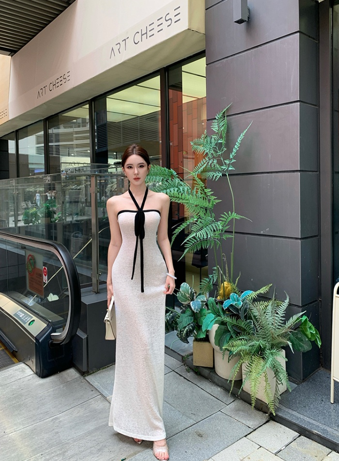 Wrapped chest halter dress sling slim long dress for women