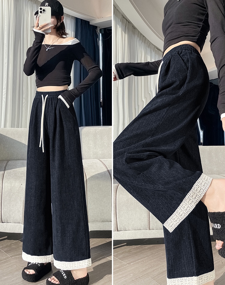 Lace all-match wide leg pants autumn casual pants for women