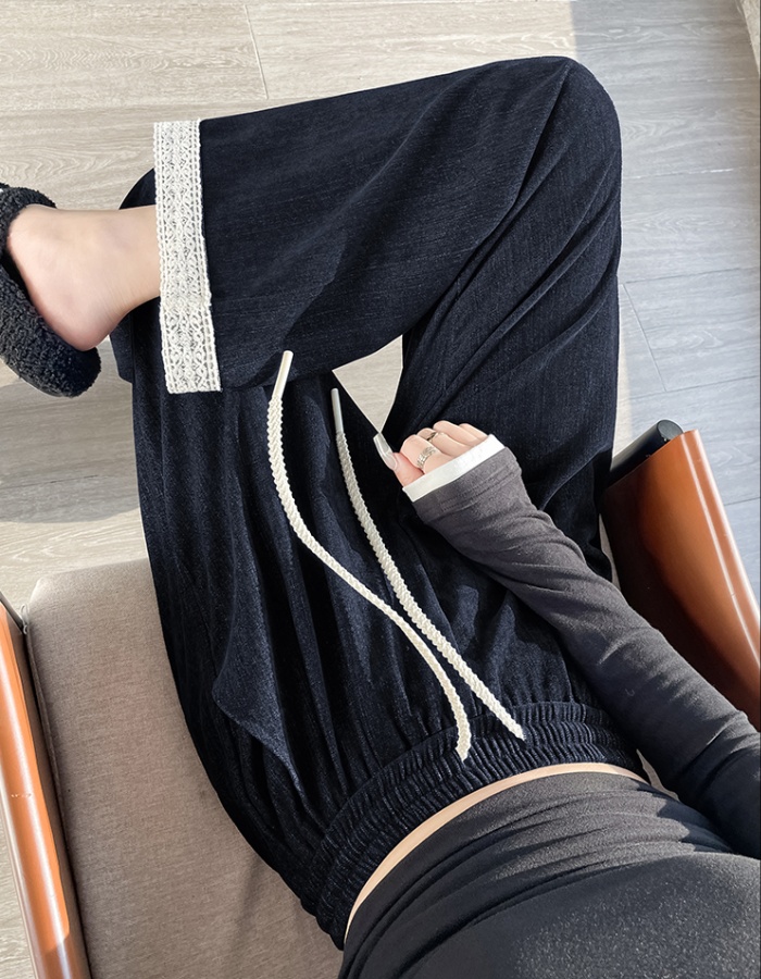 Lace all-match wide leg pants autumn casual pants for women