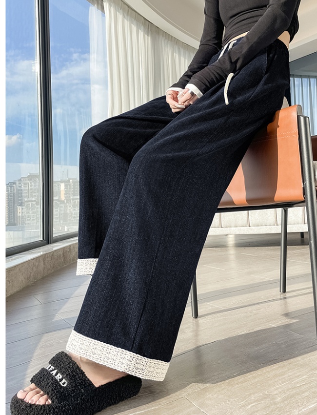 Lace all-match wide leg pants autumn casual pants for women