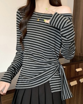 Pinched waist slim T-shirt long sleeve autumn tops