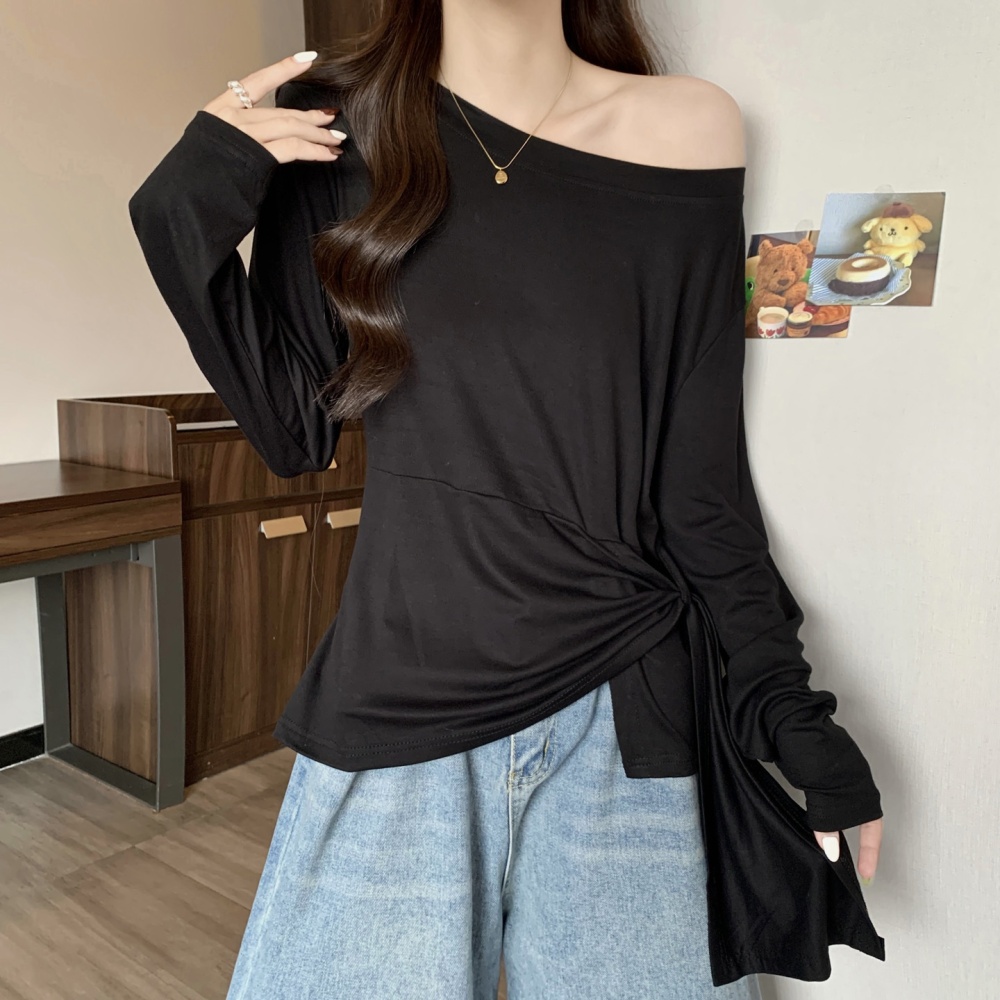 Pinched waist slim T-shirt long sleeve autumn tops