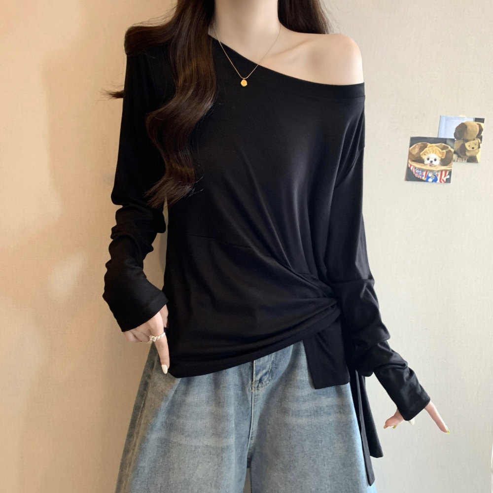 Pinched waist slim T-shirt long sleeve autumn tops