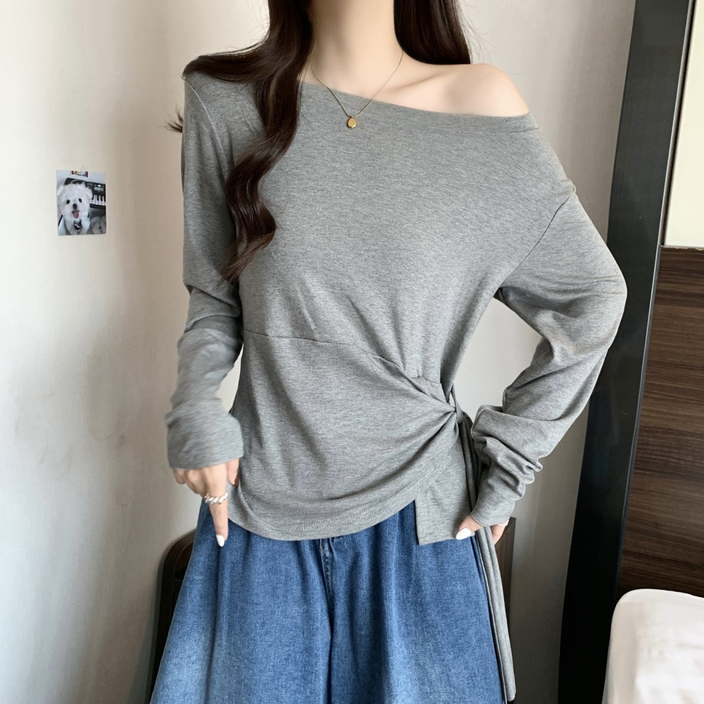 Pinched waist slim T-shirt long sleeve autumn tops