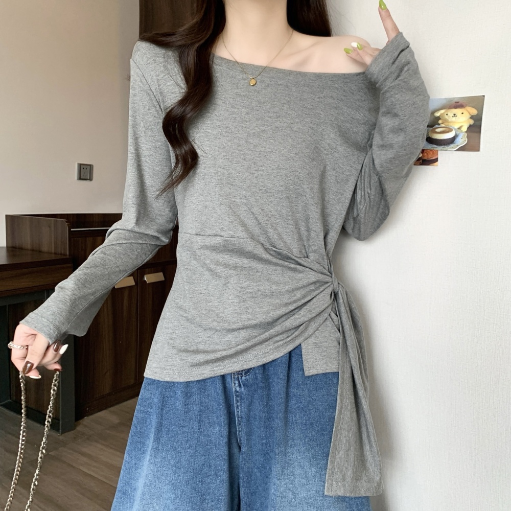 Pinched waist slim T-shirt long sleeve autumn tops
