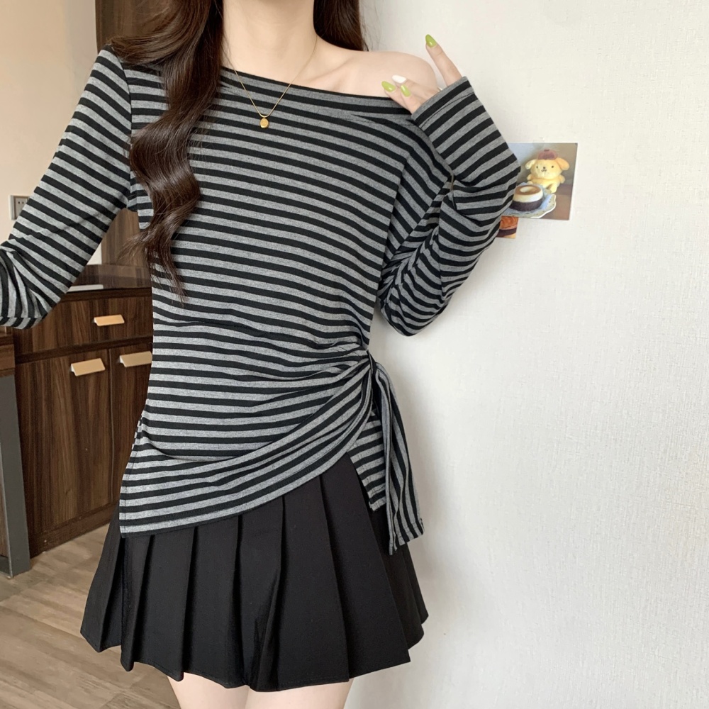 Pinched waist slim T-shirt long sleeve autumn tops