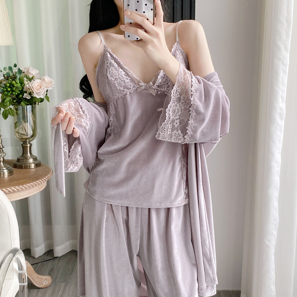 Enticement long pants nightgown 3pcs set for women