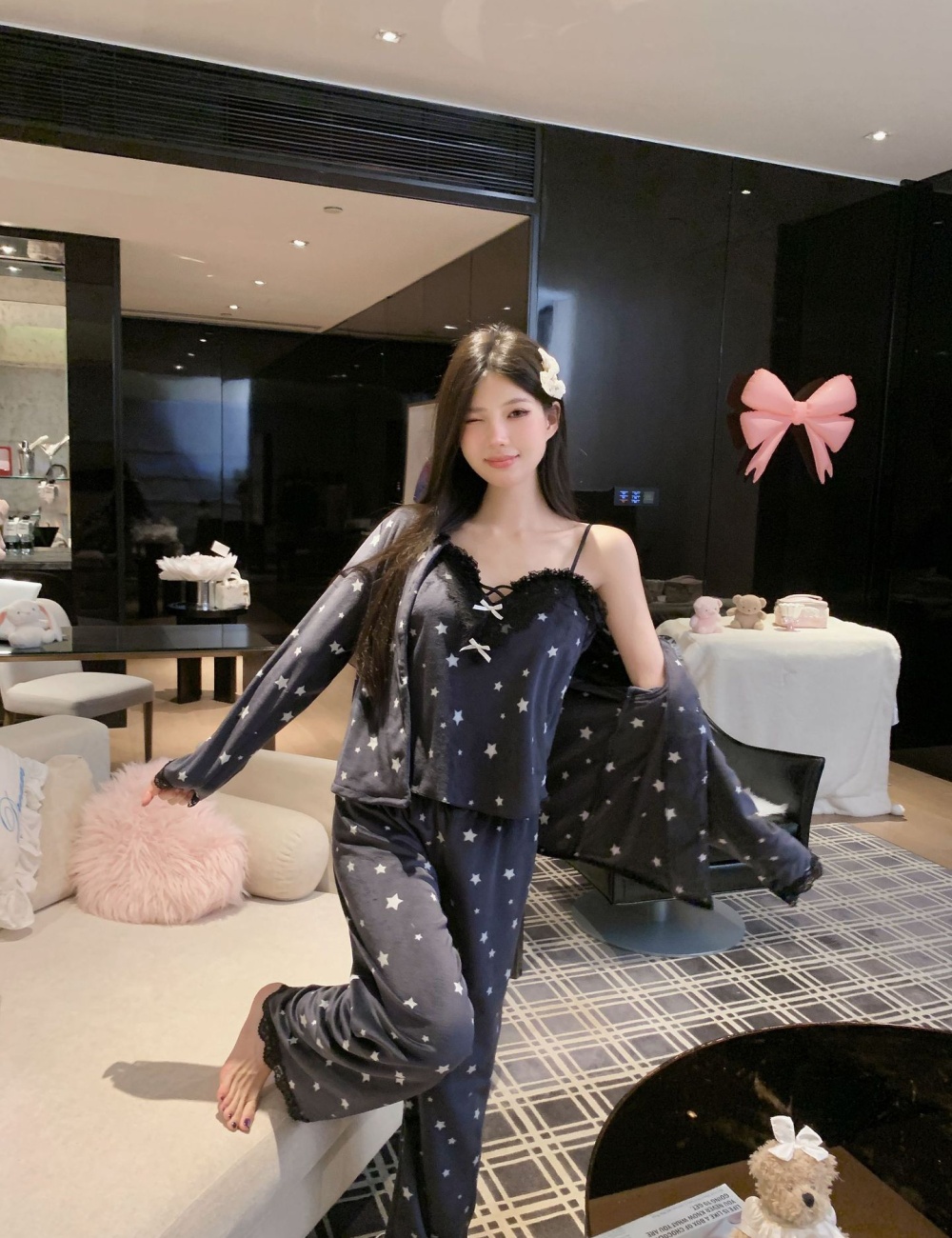 Sexy thermal island flair pajamas 3pcs set for women