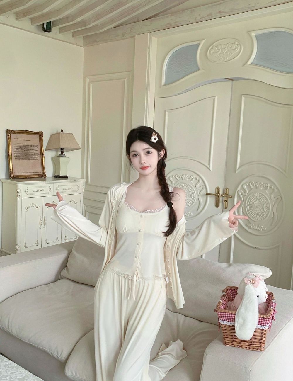Spring and autumn lady pajamas 3pcs set for women