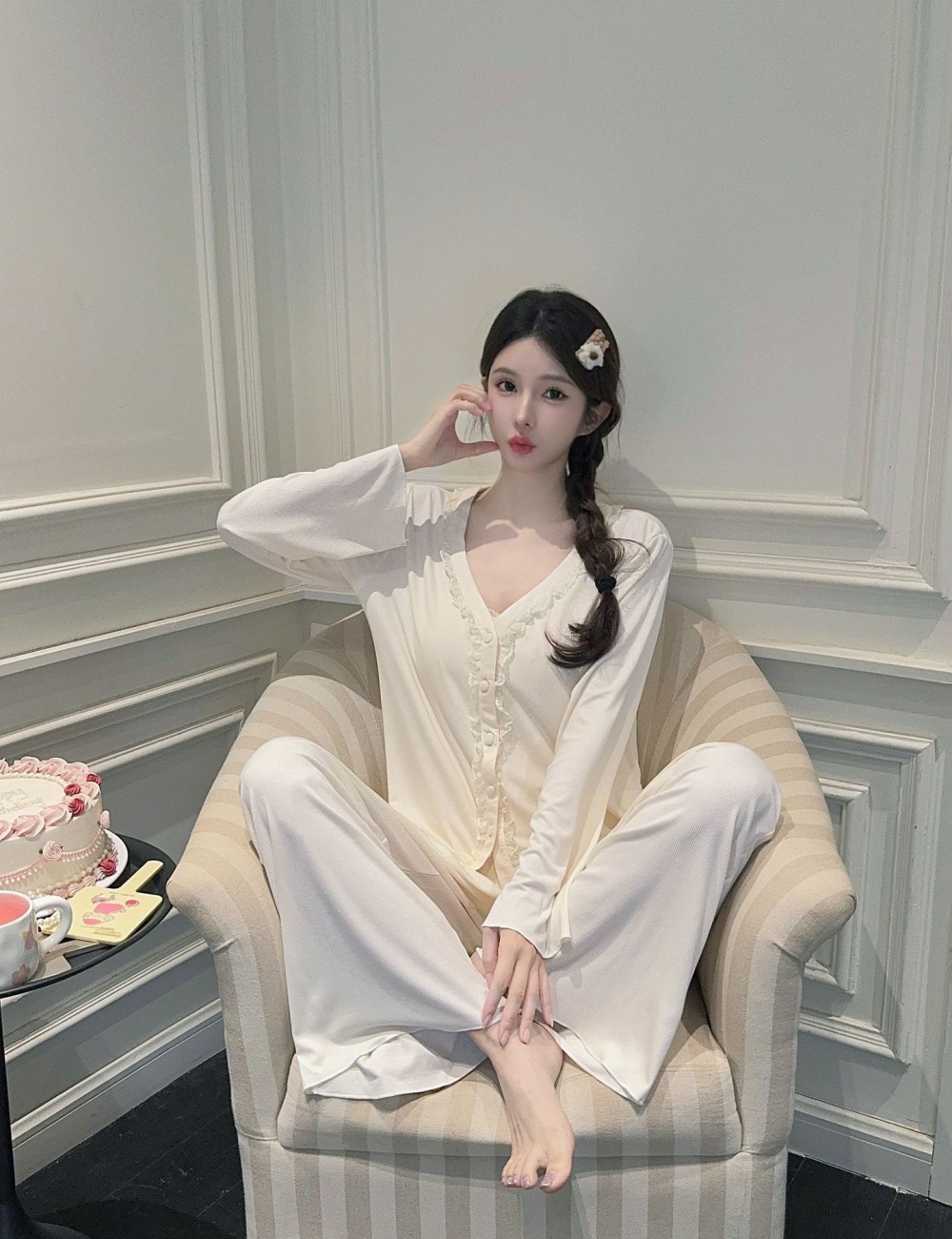 Spring and autumn lady pajamas 3pcs set for women