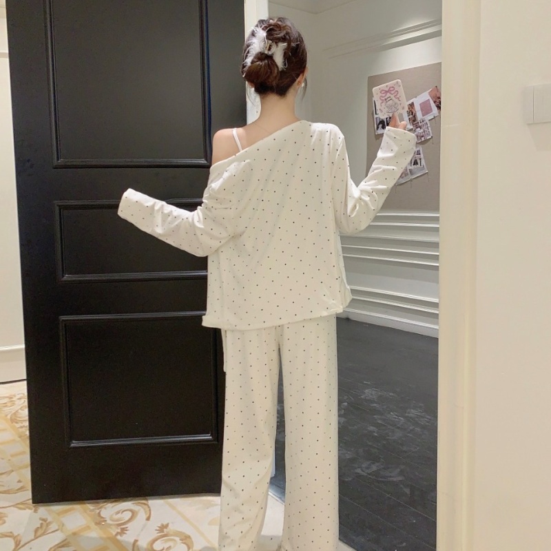 Homewear polka dot vest bow Korean style cardigan 3pcs set