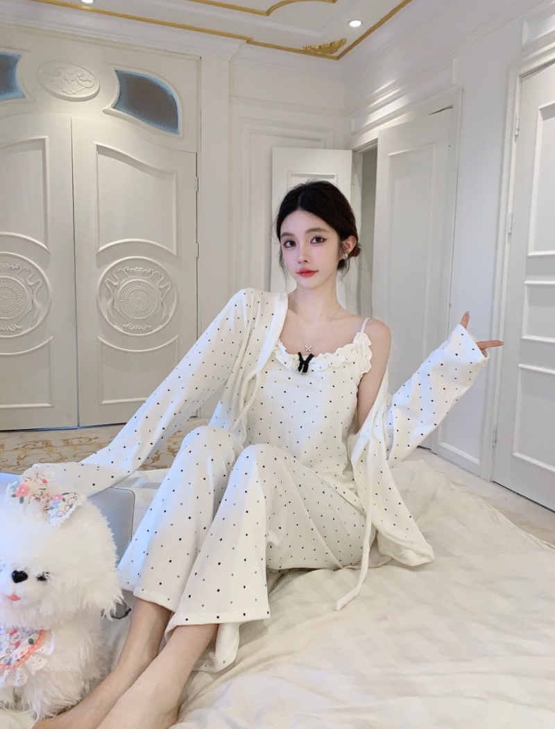 Homewear polka dot vest bow Korean style cardigan 3pcs set
