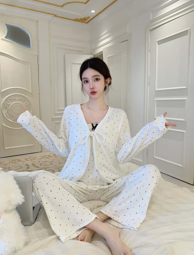 Homewear polka dot vest bow Korean style cardigan 3pcs set