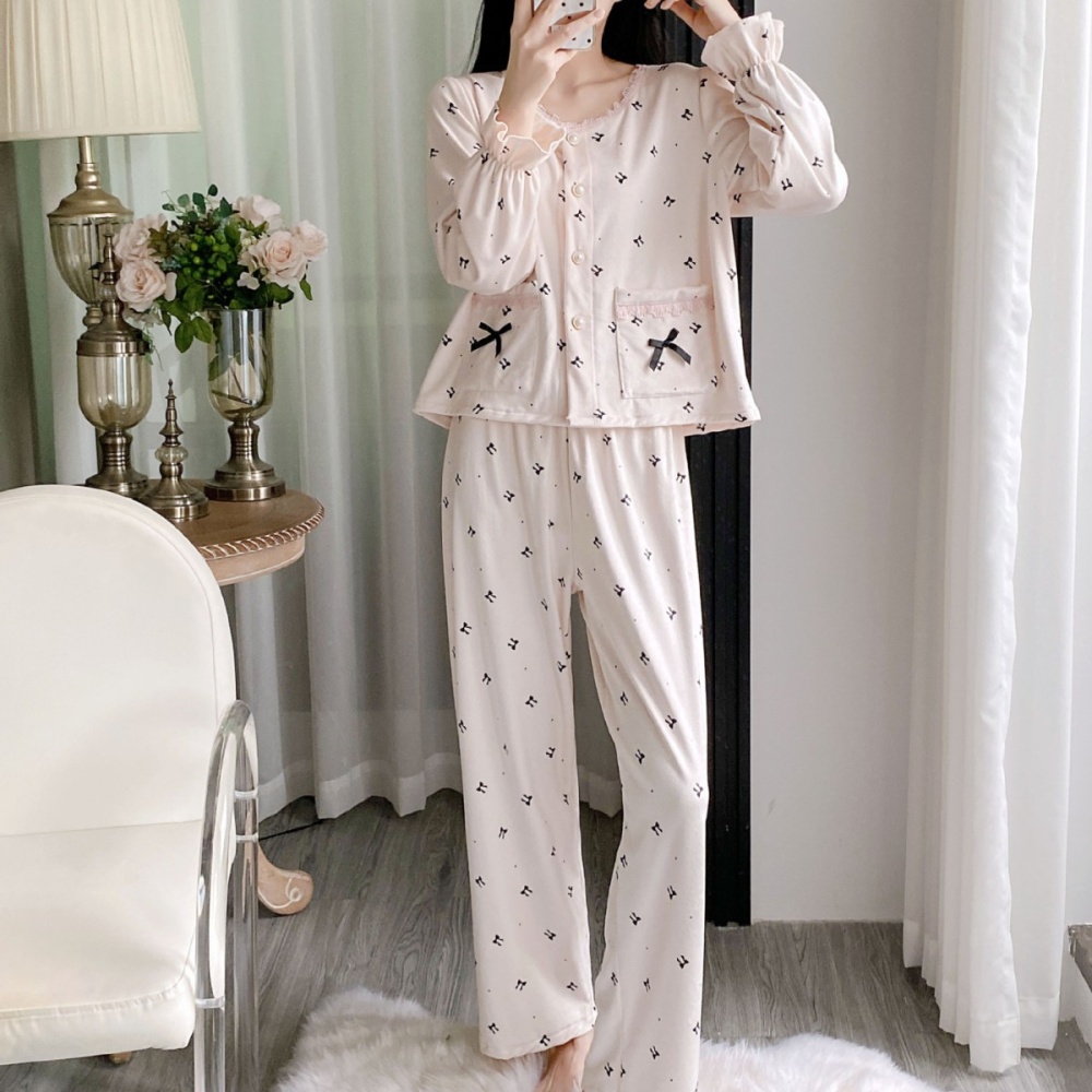Autumn and winter polka dot pajamas maiden cardigan a set