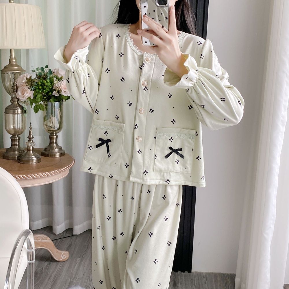 Autumn and winter polka dot pajamas maiden cardigan a set