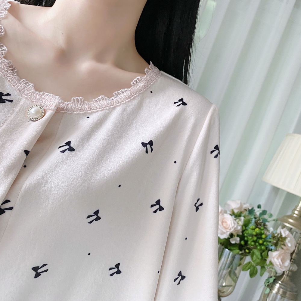Autumn and winter polka dot pajamas maiden cardigan a set