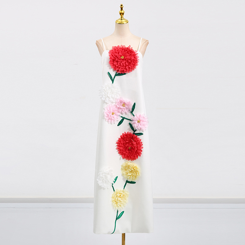 Flowers decoration stereoscopic long dress loose dress
