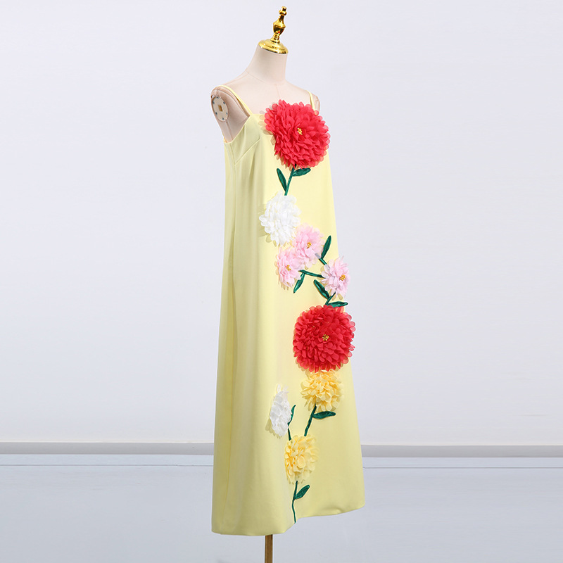 Flowers decoration stereoscopic long dress loose dress