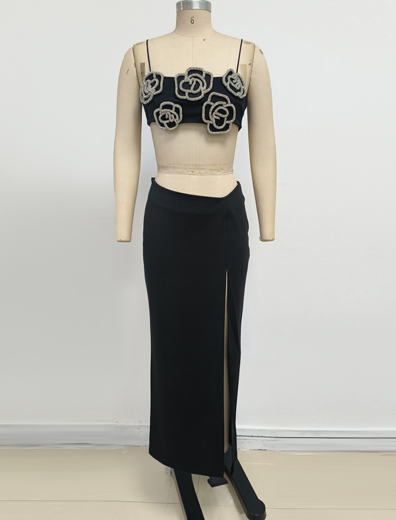 Rhinestone vest temperament formal dress 2pcs set