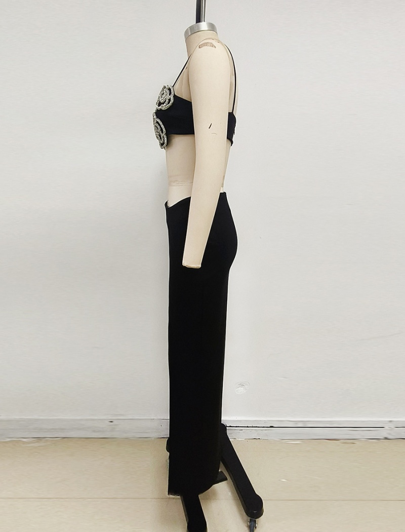 Rhinestone vest temperament formal dress 2pcs set