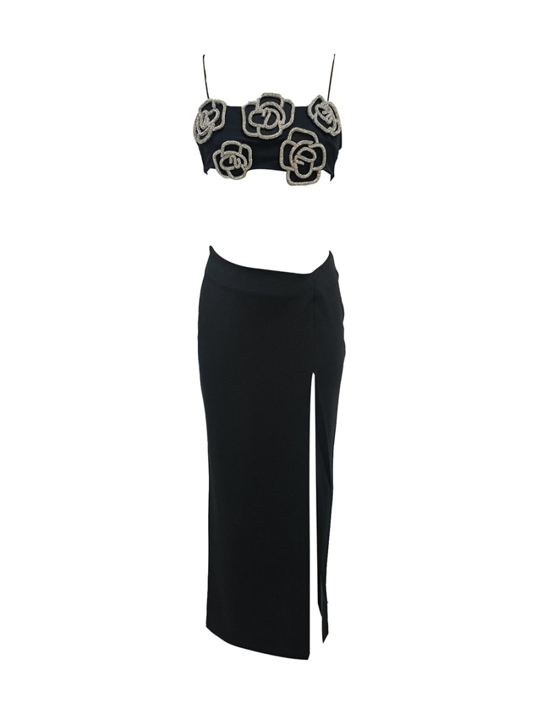 Rhinestone vest temperament formal dress 2pcs set