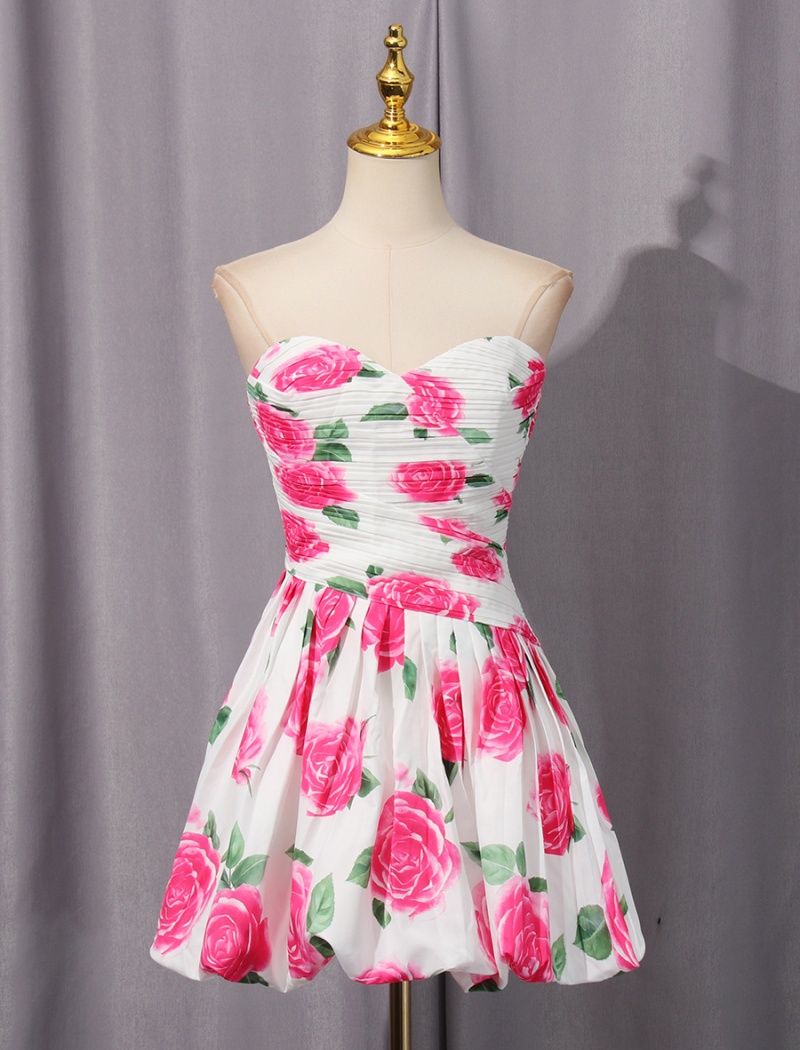 Pinched waist retro T-back lotus leaf edges dress
