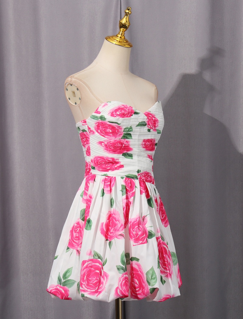 Pinched waist retro T-back lotus leaf edges dress