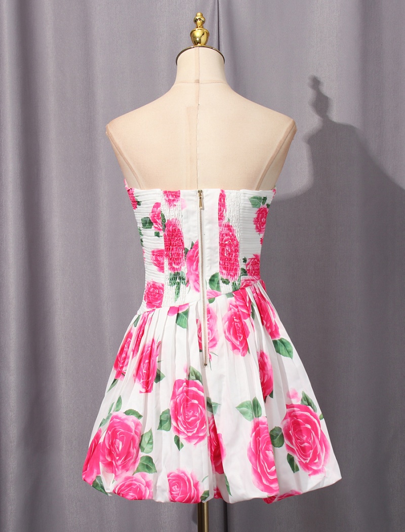 Pinched waist retro T-back lotus leaf edges dress