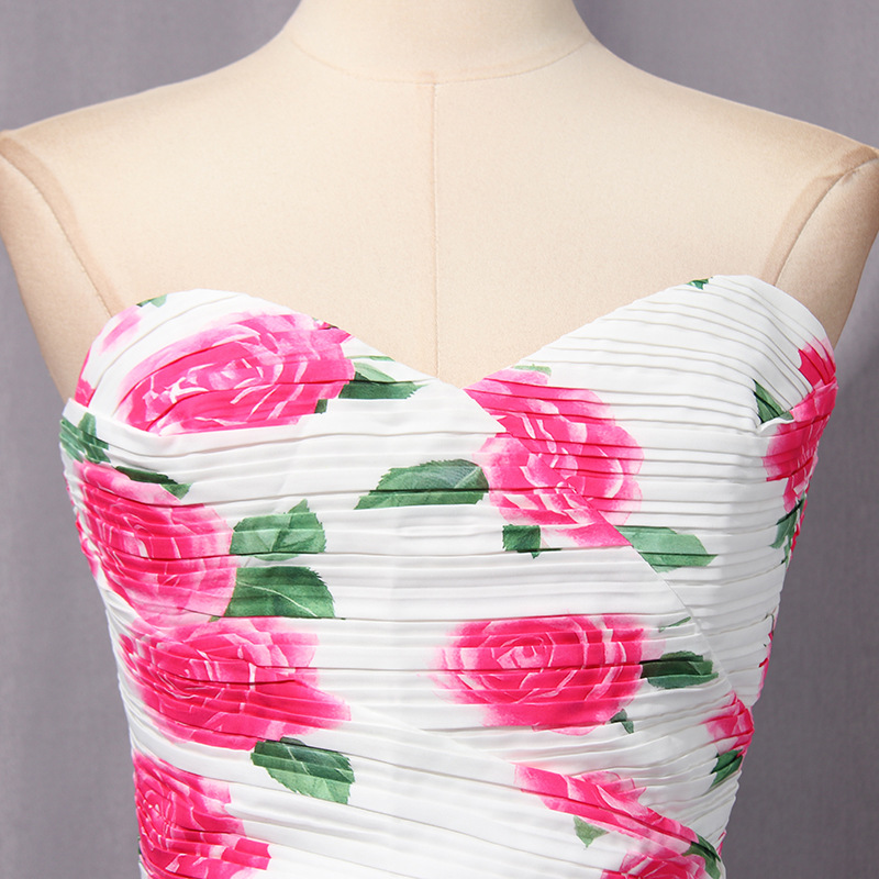 Pinched waist retro T-back lotus leaf edges dress