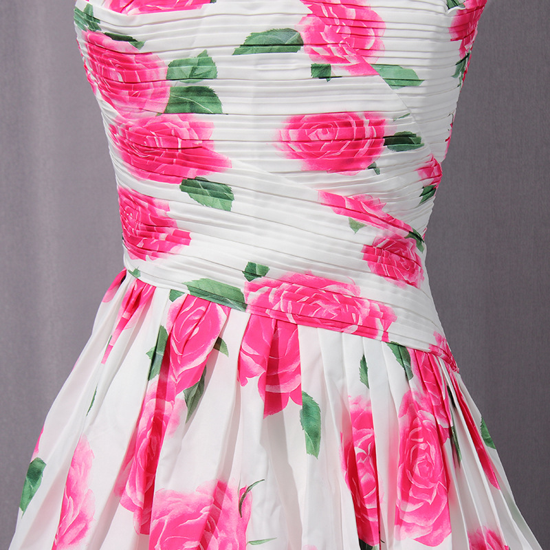 Pinched waist retro T-back lotus leaf edges dress