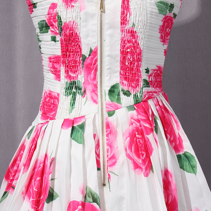 Pinched waist retro T-back lotus leaf edges dress