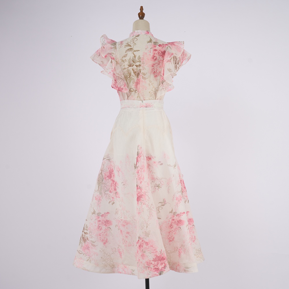 Court style buckle cstand collar long skirt a set