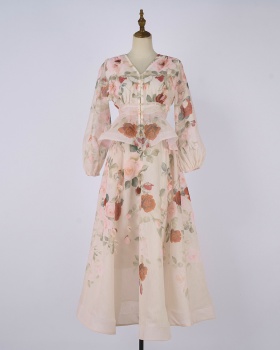 Elegant catwalk colors single-breasted long skirt a set