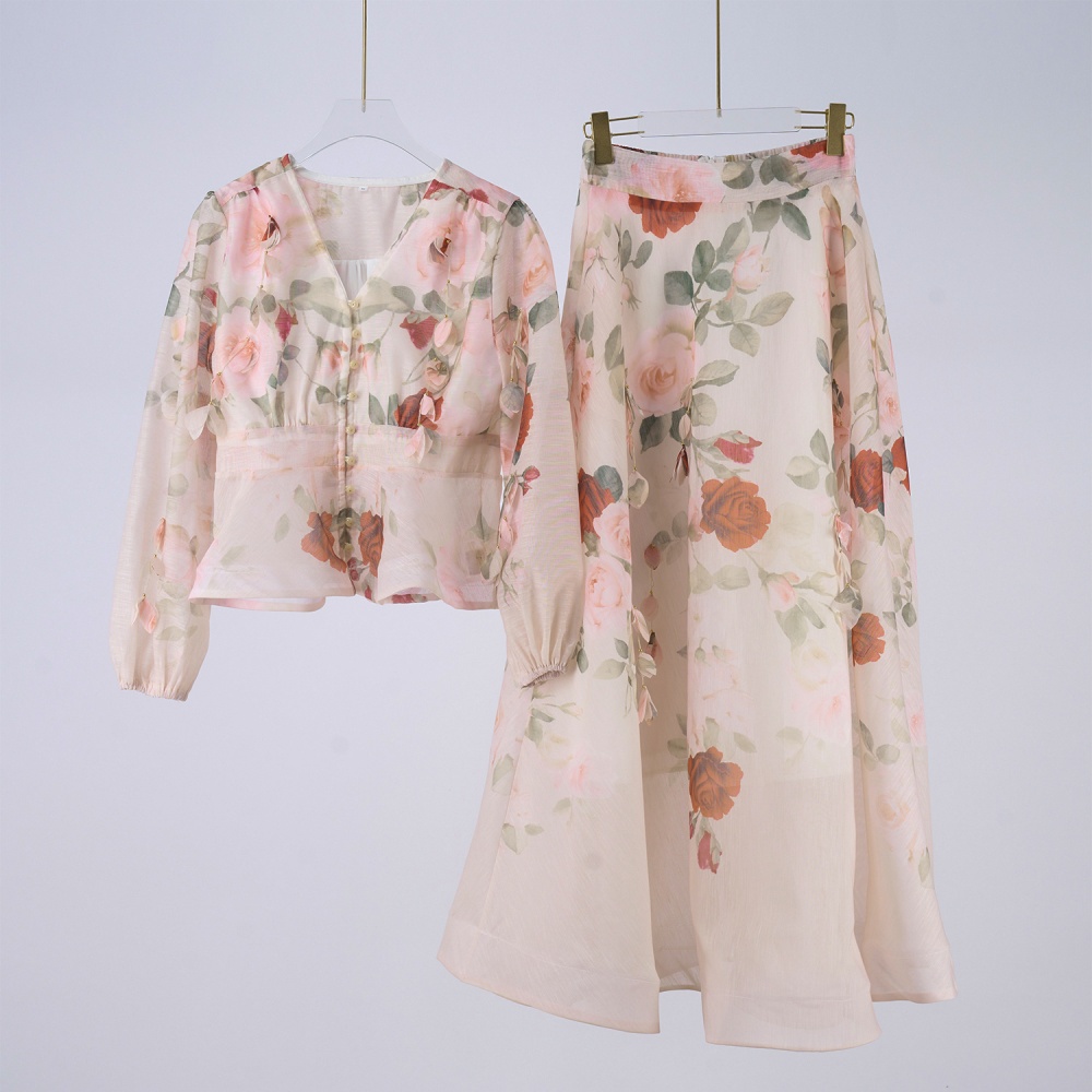 Elegant catwalk colors single-breasted long skirt a set