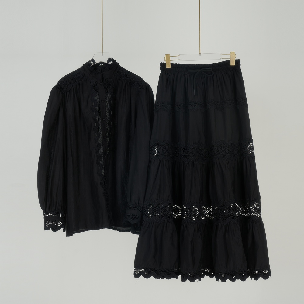 Lace European style tops big skirt vacation formal dress a set