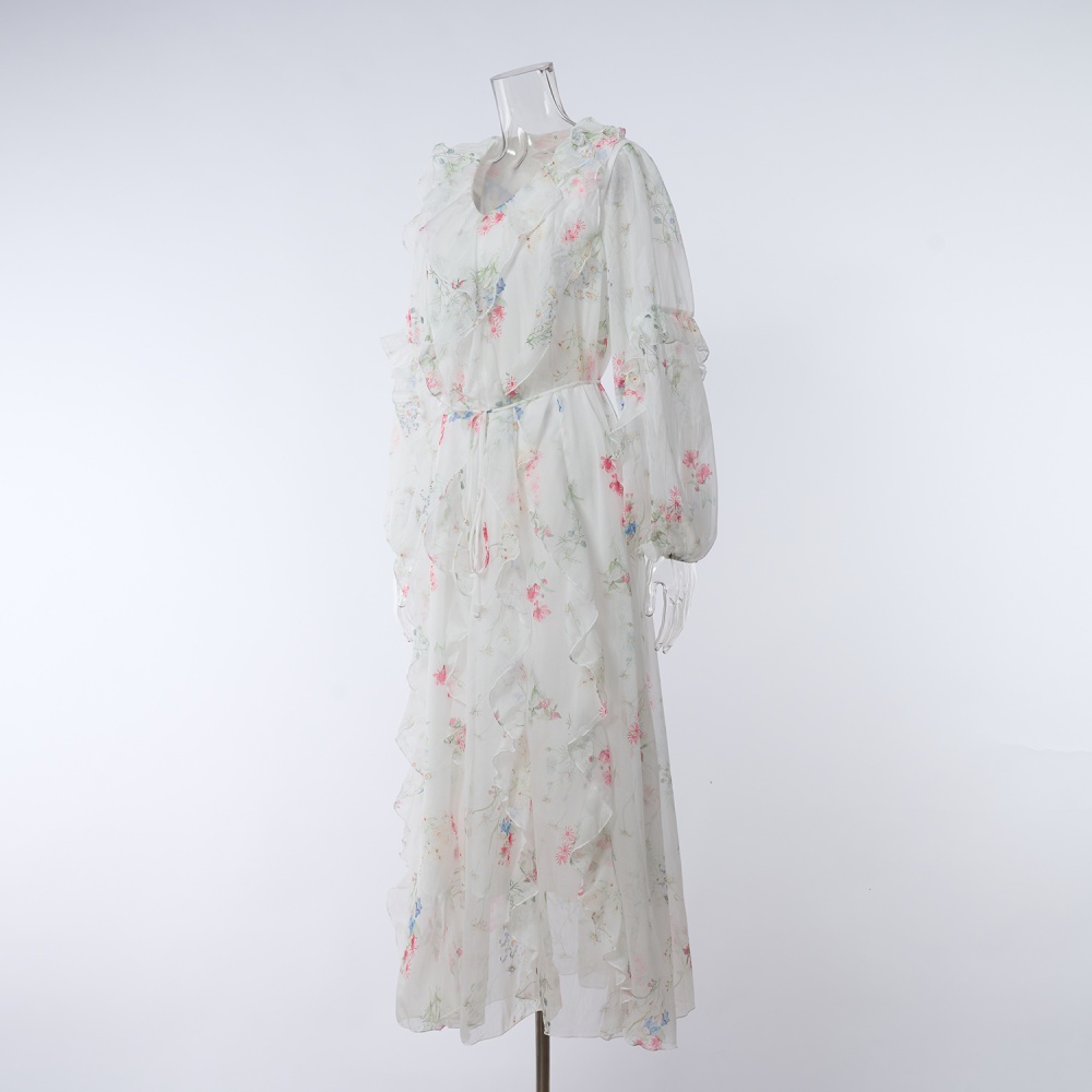 Seaside vacation beautiful big skirt V-neck dress