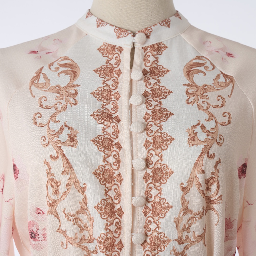 Niche lady refinement high waist V-neck printing dress