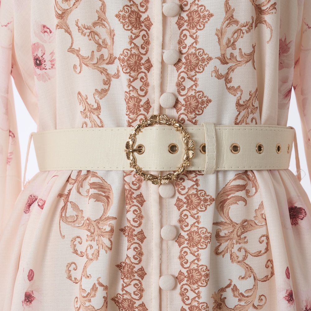 Niche lady refinement high waist V-neck printing dress
