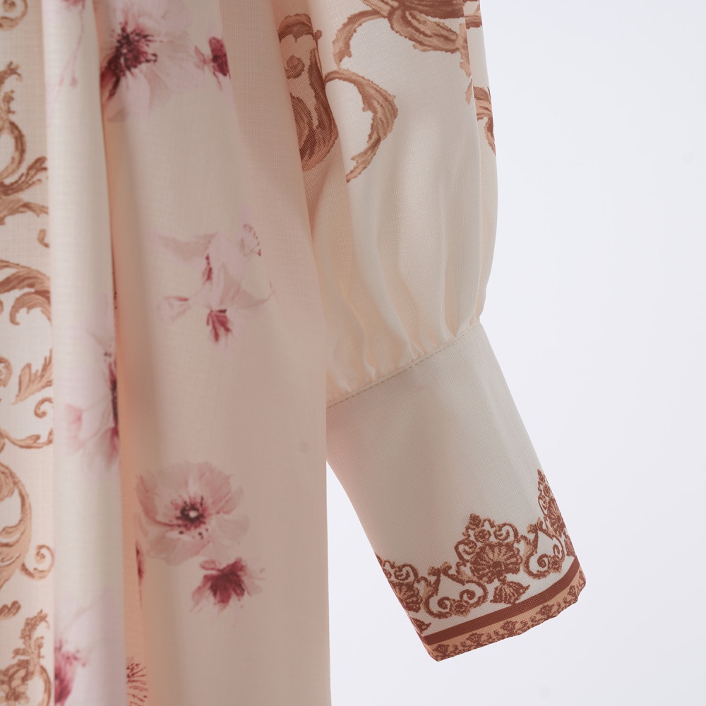 Niche lady refinement high waist V-neck printing dress