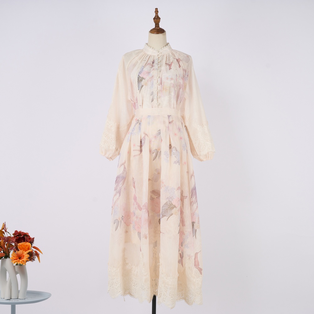 Single-breasted long sleeve long skirt printing skirt a set