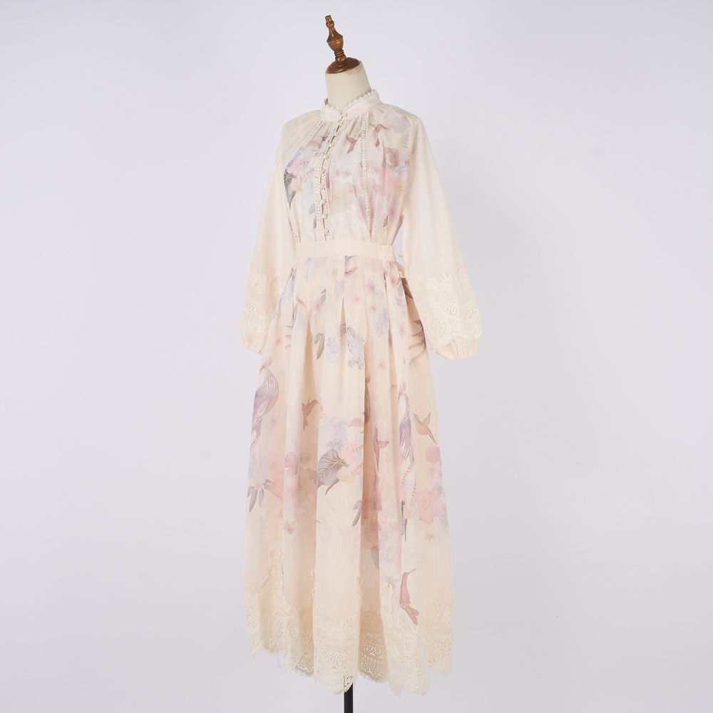 Single-breasted long sleeve long skirt printing skirt a set