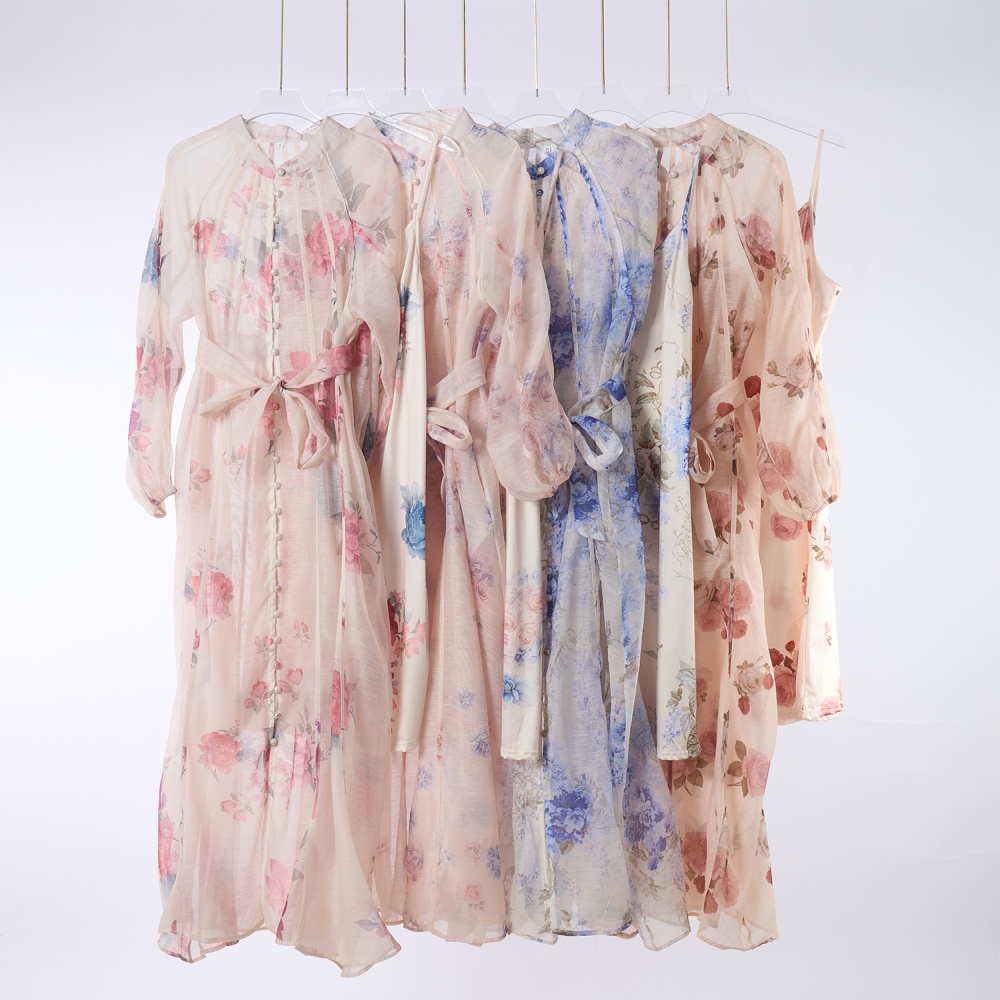 Long sleeve printing light luxury long dress 2pcs set