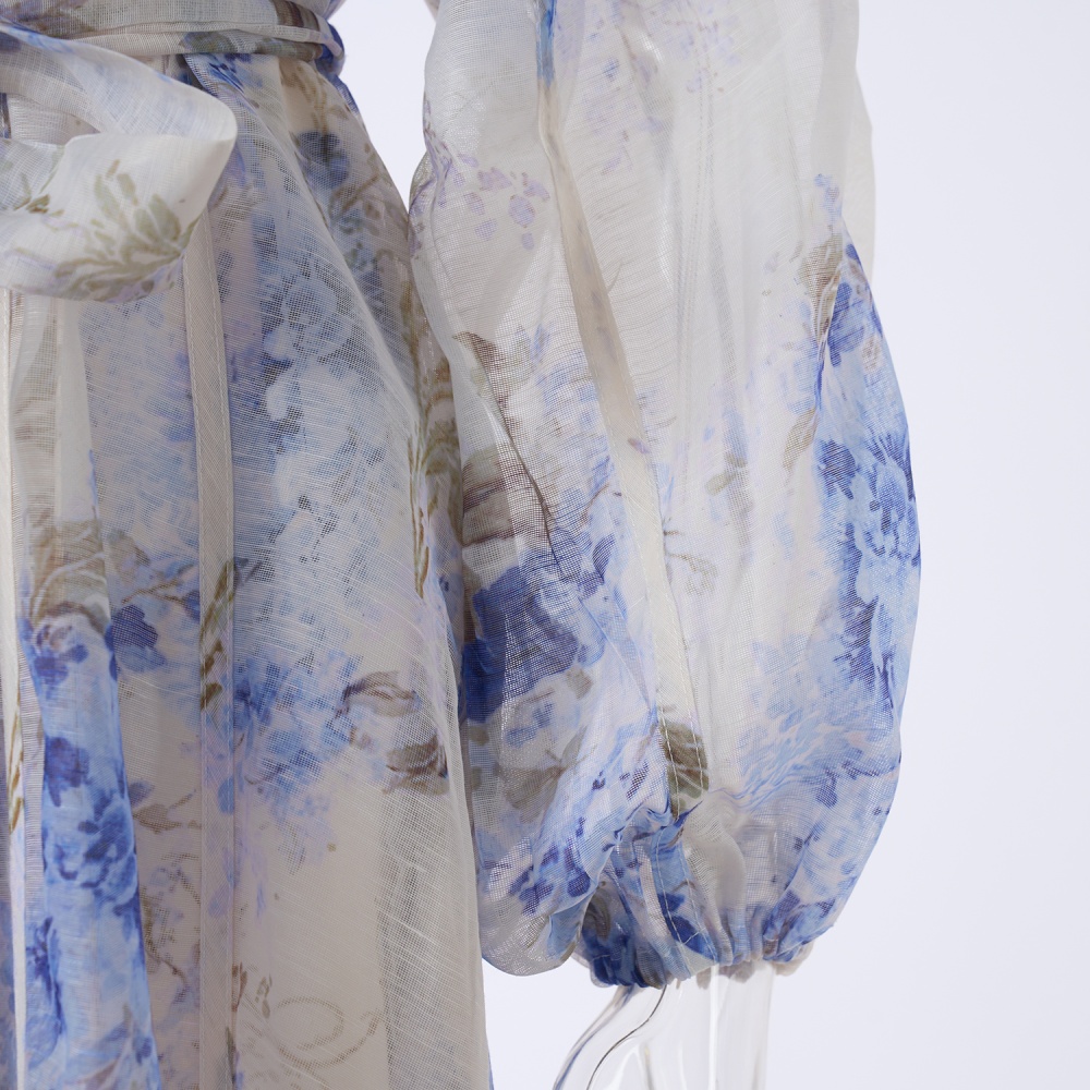 Long sleeve printing light luxury long dress 2pcs set