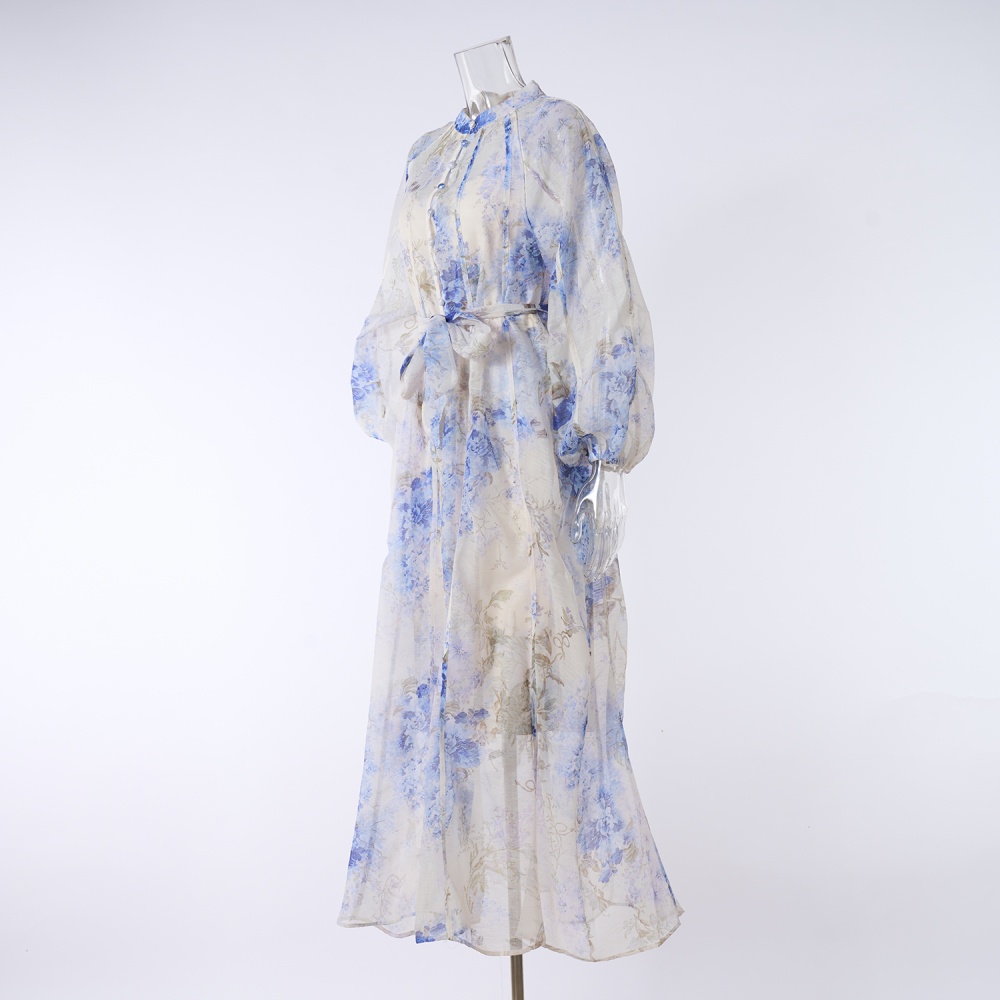 Long sleeve printing light luxury long dress 2pcs set