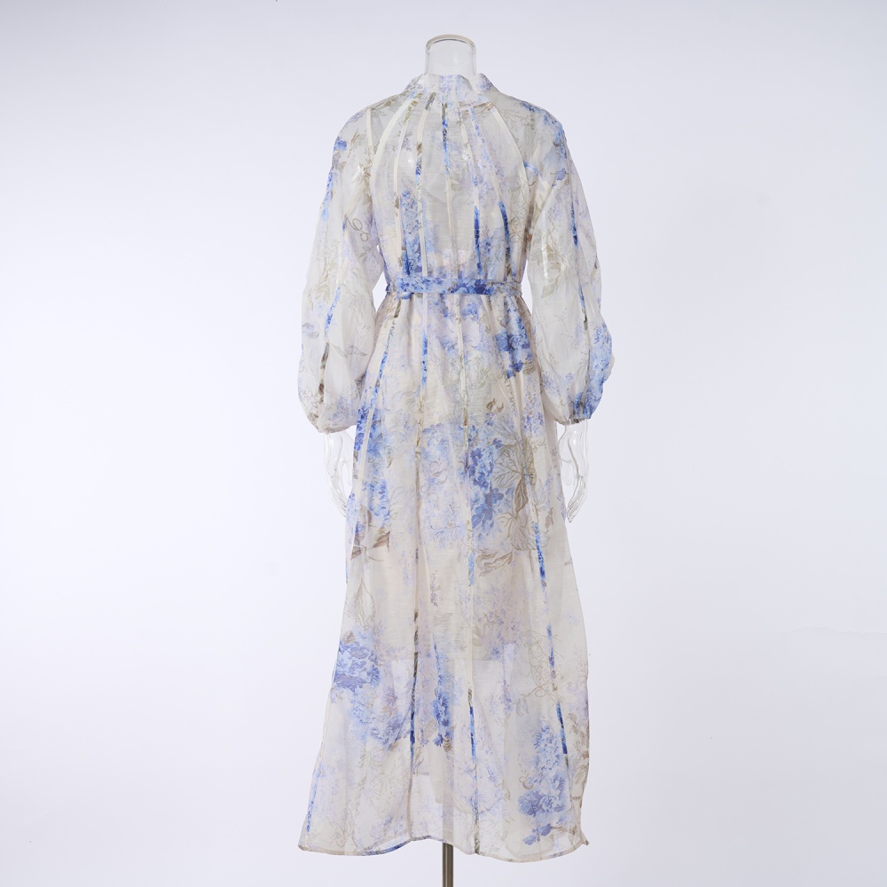 Long sleeve printing light luxury long dress 2pcs set