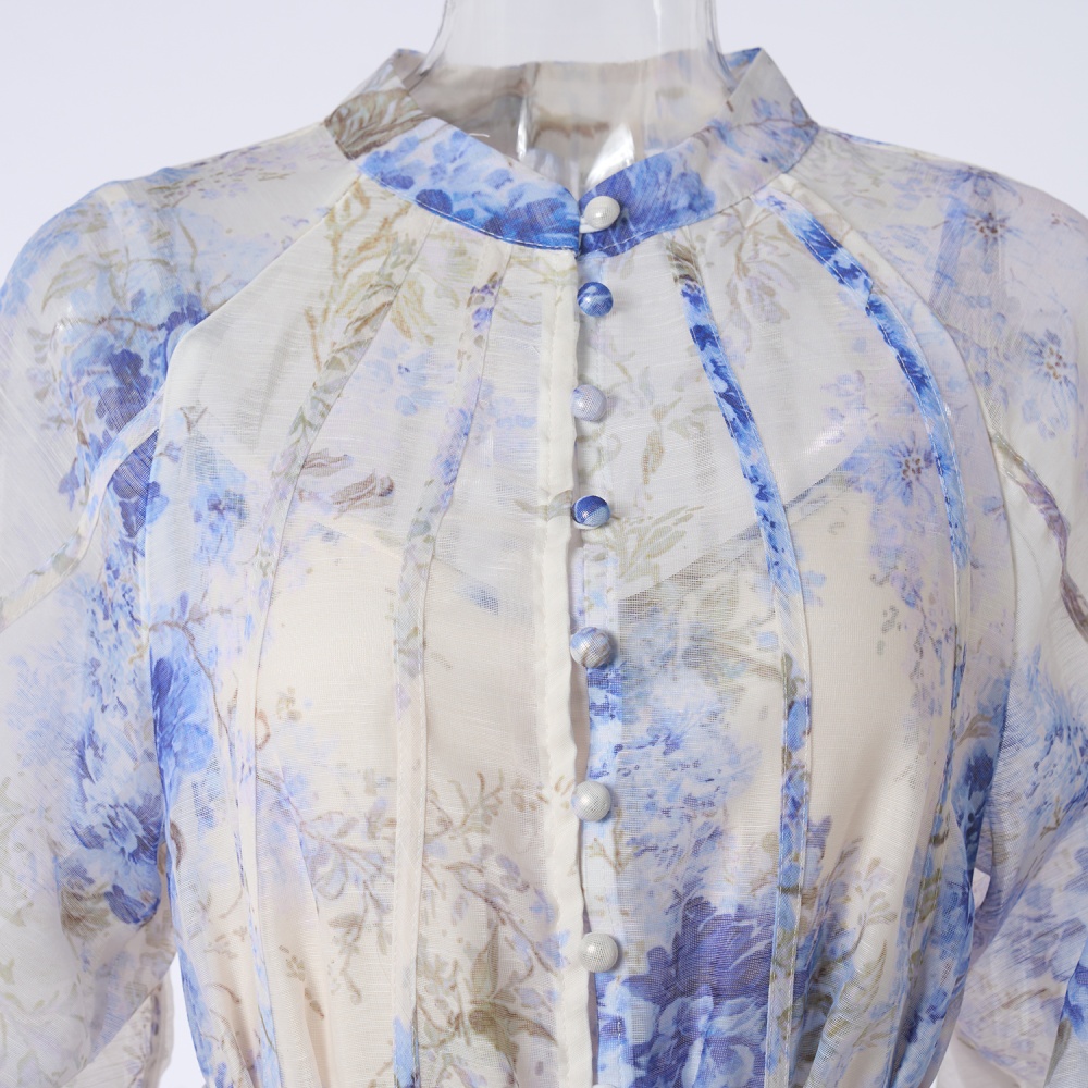 Long sleeve printing light luxury long dress 2pcs set