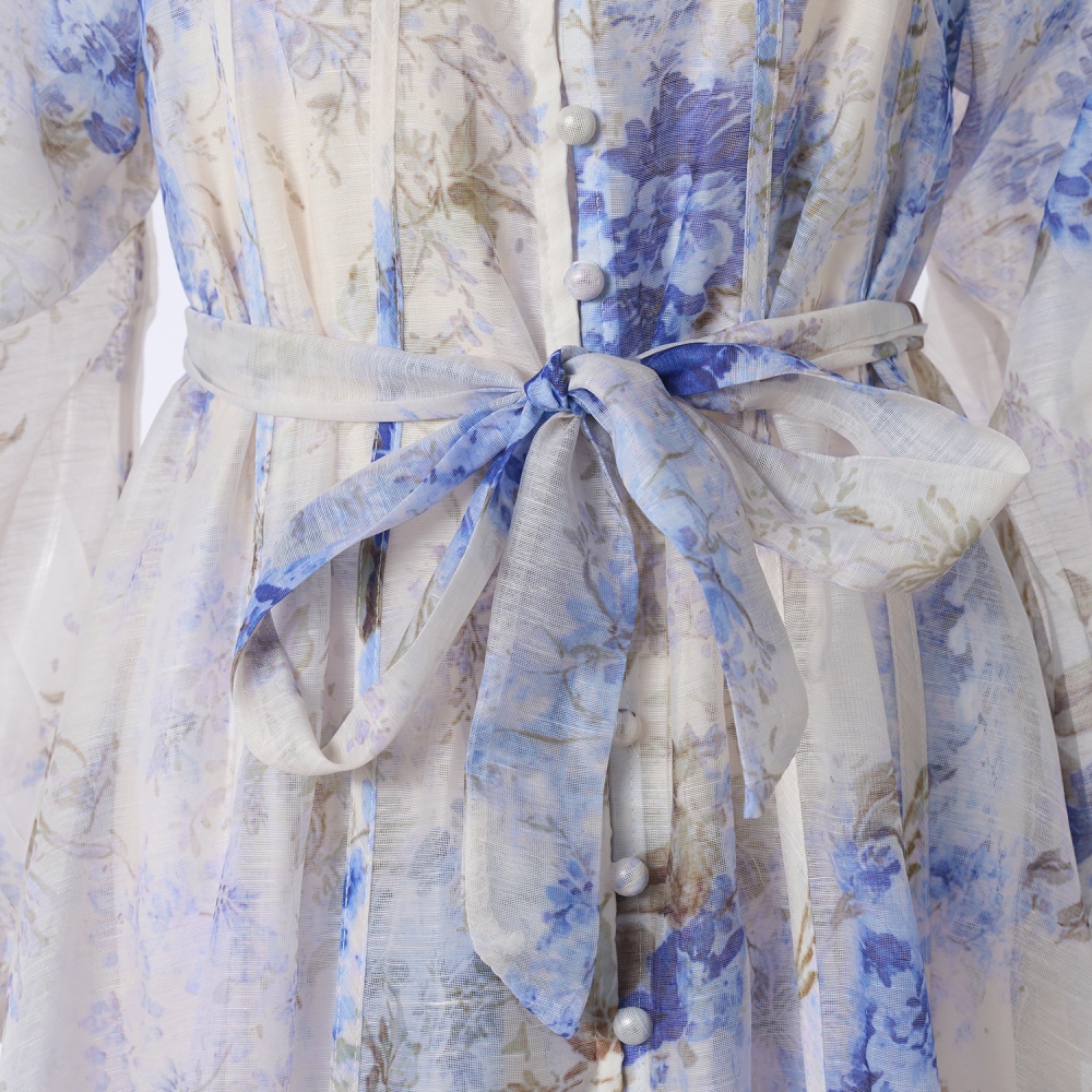 Long sleeve printing light luxury long dress 2pcs set