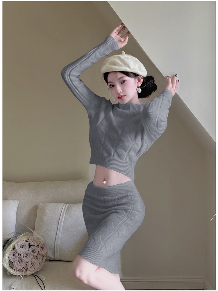 Package hip skirt lazy sweater 2pcs set for women