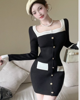 Single-breasted T-back temperament dress