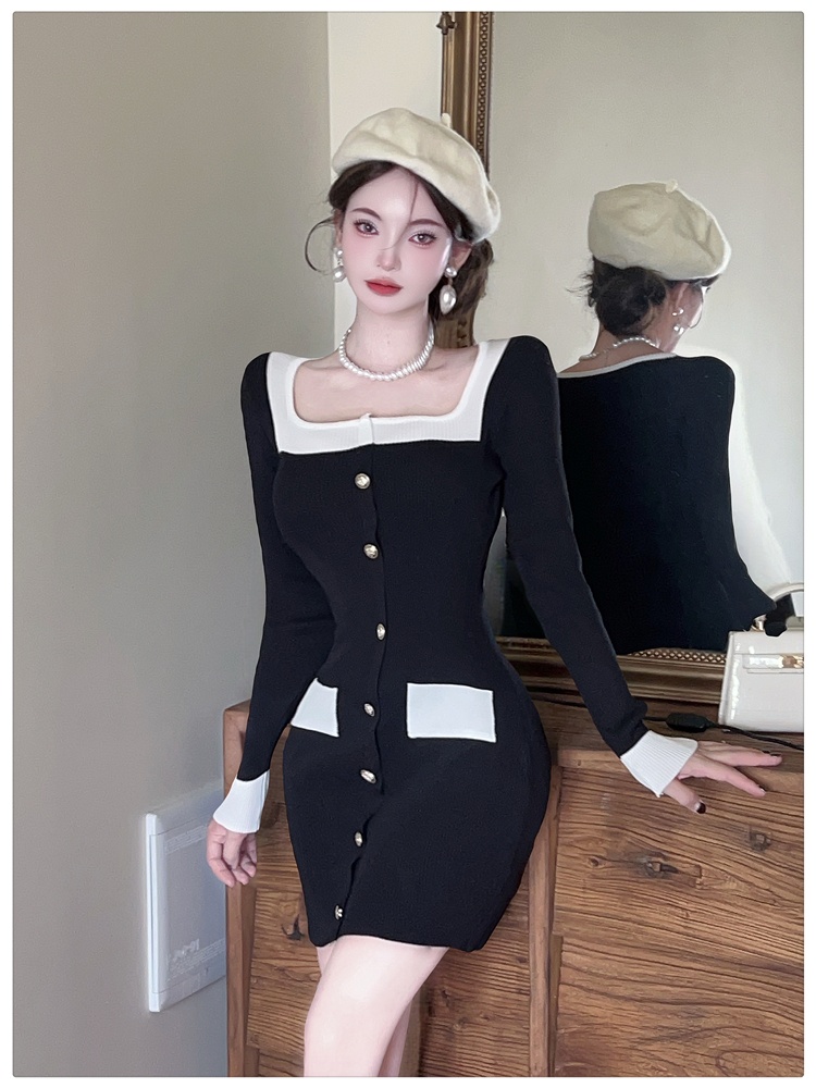 Single-breasted T-back temperament dress